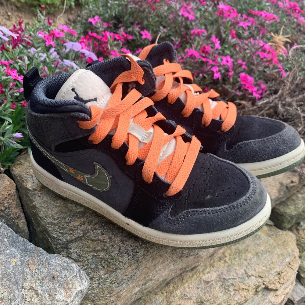 Nike Air Jordan 1 Mid SE Craft Little Kid 12C Anthracite Black Orange FD9094-003 - Picture 1 of 10